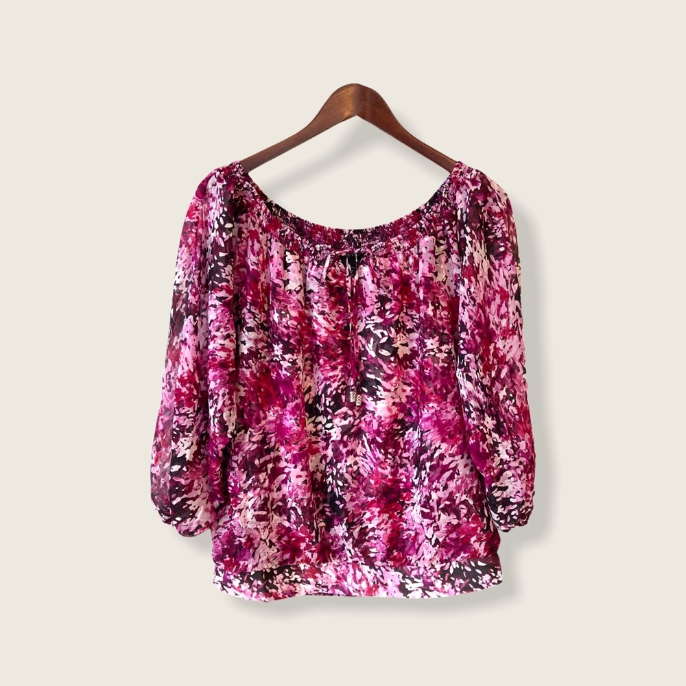 WHBM Purple and Pink Mixed Floral Blouse